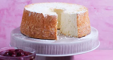 Angel food cake with cherry sauce