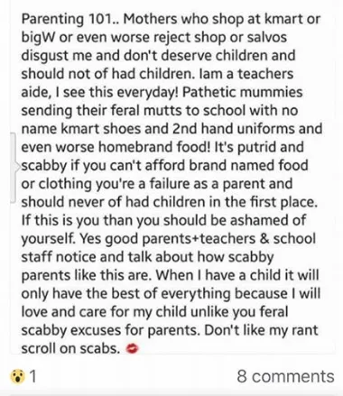 ‘She’s a pathetic idiot… Feel sorry for when she has kids,’ one woman wrote. ‘I think a parent’s love means more than the size of the wallet,’ another woman said.