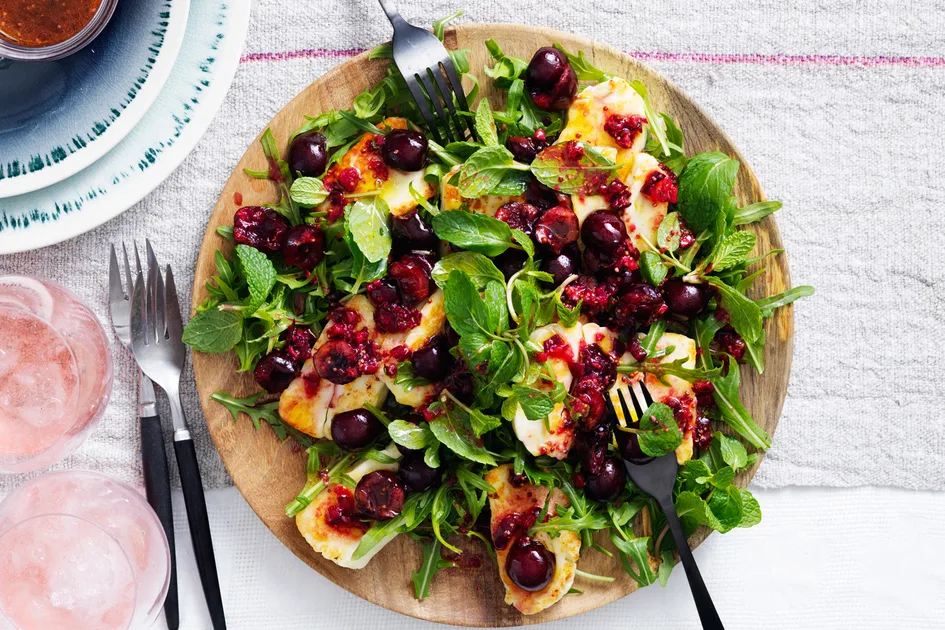Grilled Haloumi with Fresh Cherry Vinaigrette recipe Recipe | New Idea
