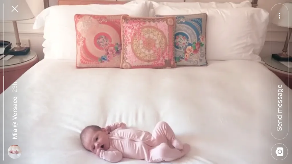 Emily Skye is staying at a luxurious hotel after the birth of her baby