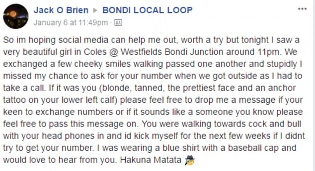 Jack O Brien has launched an internet search for a stranger he met in Coles