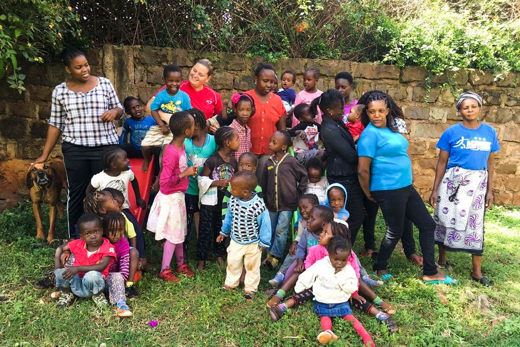 Me with the kids and carers outside the orphanage