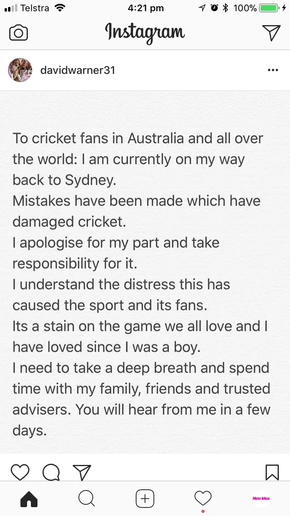 David Warner breaks his silence