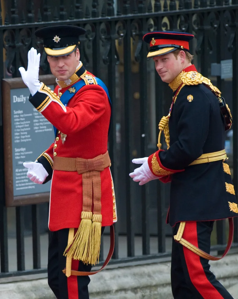 Prince William and Prince Harry arrive to attend the Royal Wedding of Prince William to Catherine Middleton at Westminster Abbey