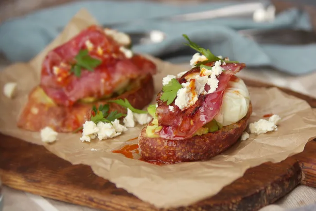 Harissa Poached Eggs & Avocado