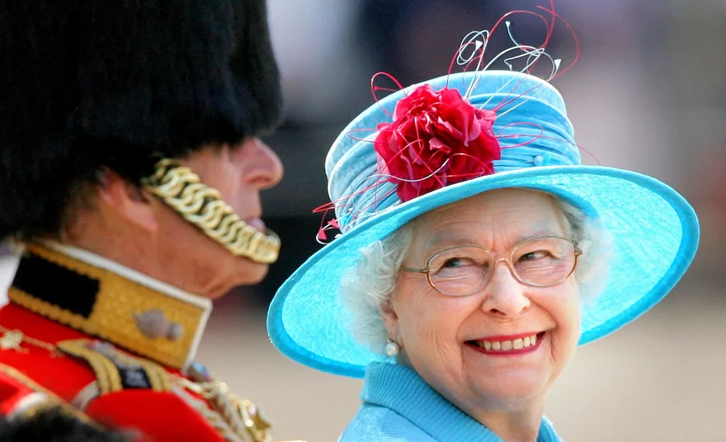 The Queen in blue for a Trooping of the Colour parade