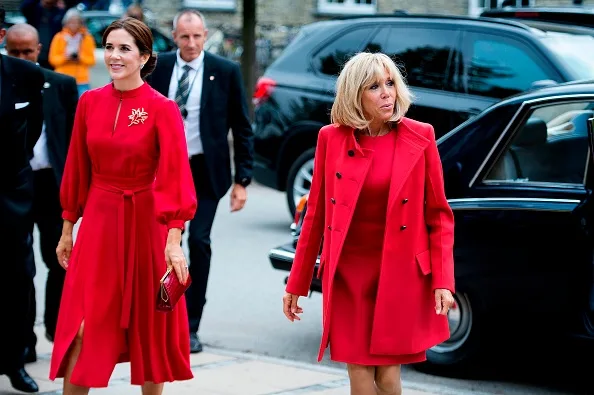 Princess Mary of Denmark wears red to meet wife of French President Brigitte Macron
