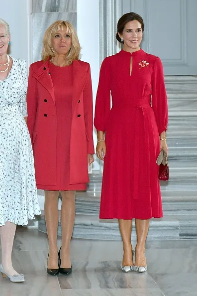 Princess Mary of Denmark wears red to meet wife of French President Brigitte Macron