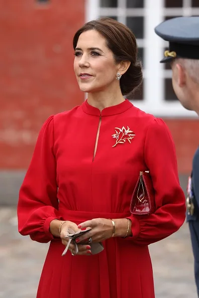 Princess Mary of Denmark wears red to meet wife of French President Brigitte Macron
