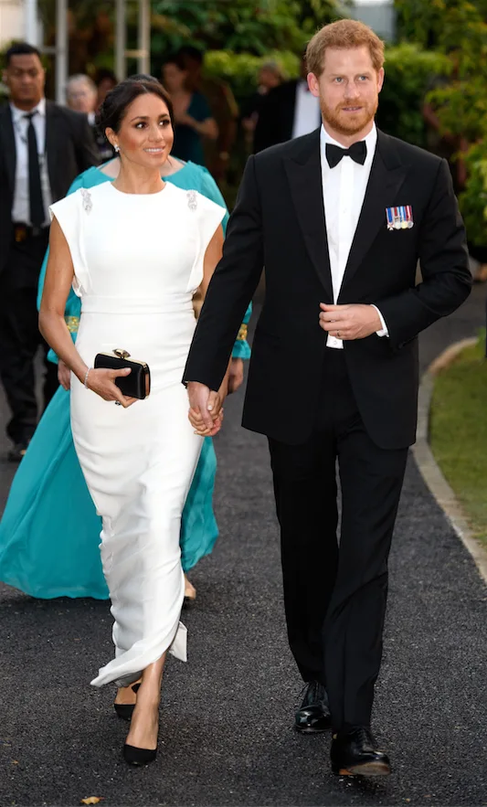 meghan markle outfit change wears white in tonga