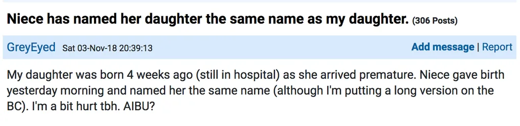 The new mum posted on Mumsnet