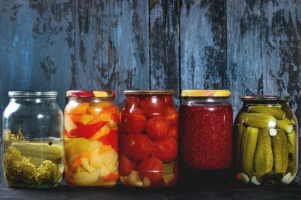 Jars of pickles and preserves