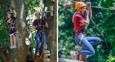 Bec Hewitt straps on a harness as she enjoys day out with the kids
