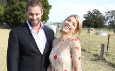 Sam Frost dissolves into giggles alongside co-star Jake Ryan