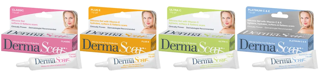 DermaScar rnage of silicone gels fro stretchmarks, itchy skin and scars