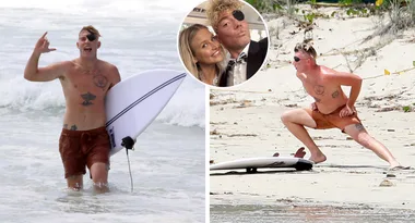 MKR’s Ash bares his buff bod to surf epic waves in cyclone aftermath
