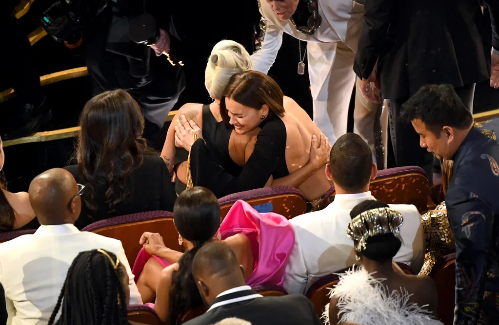 Irina Shayk embraces Lady Gaga after Shallow wins an Oscar