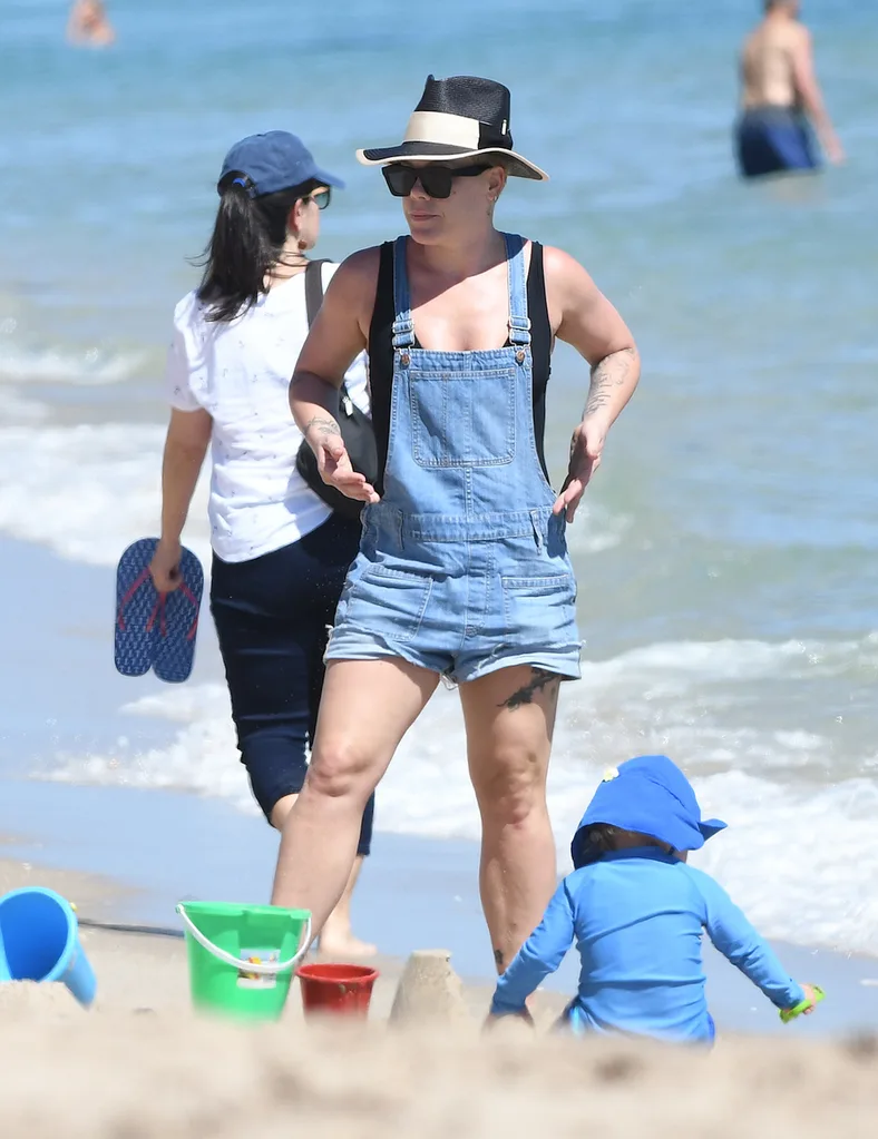 Pink at beach with Jameson