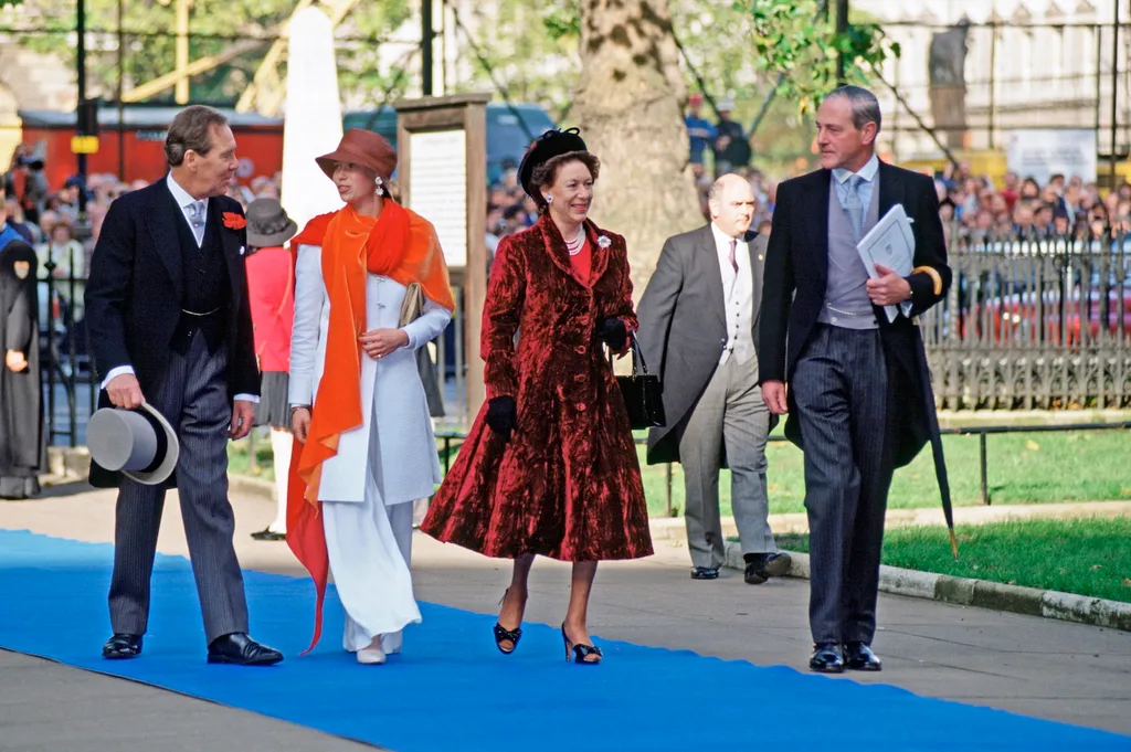 Princess Margaret with Lady Sarah Armstrong-Jones and the Earl of Snowdon at David Linley's wedding