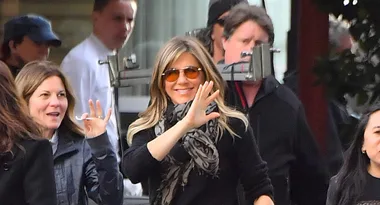 Happy news? Jennifer Aniston beams on set of new show
