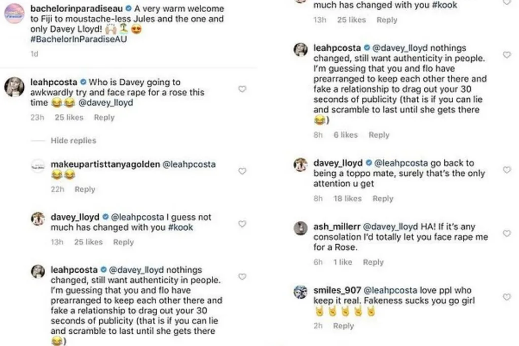 Davey and Leah's war of words.