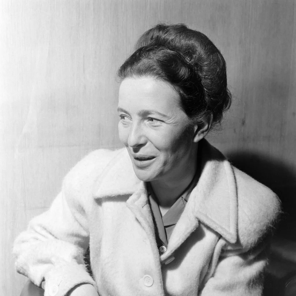 A black & white portrait of Simone de Beauvoir