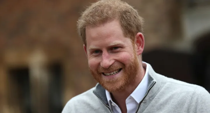 Prince Harry addresses the media shortly after Meghan gives birth to their first child
