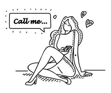 Illustration of girl holding phone with text 'call me...'