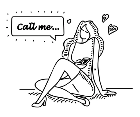 Illustration of girl holding phone with text 'call me...'