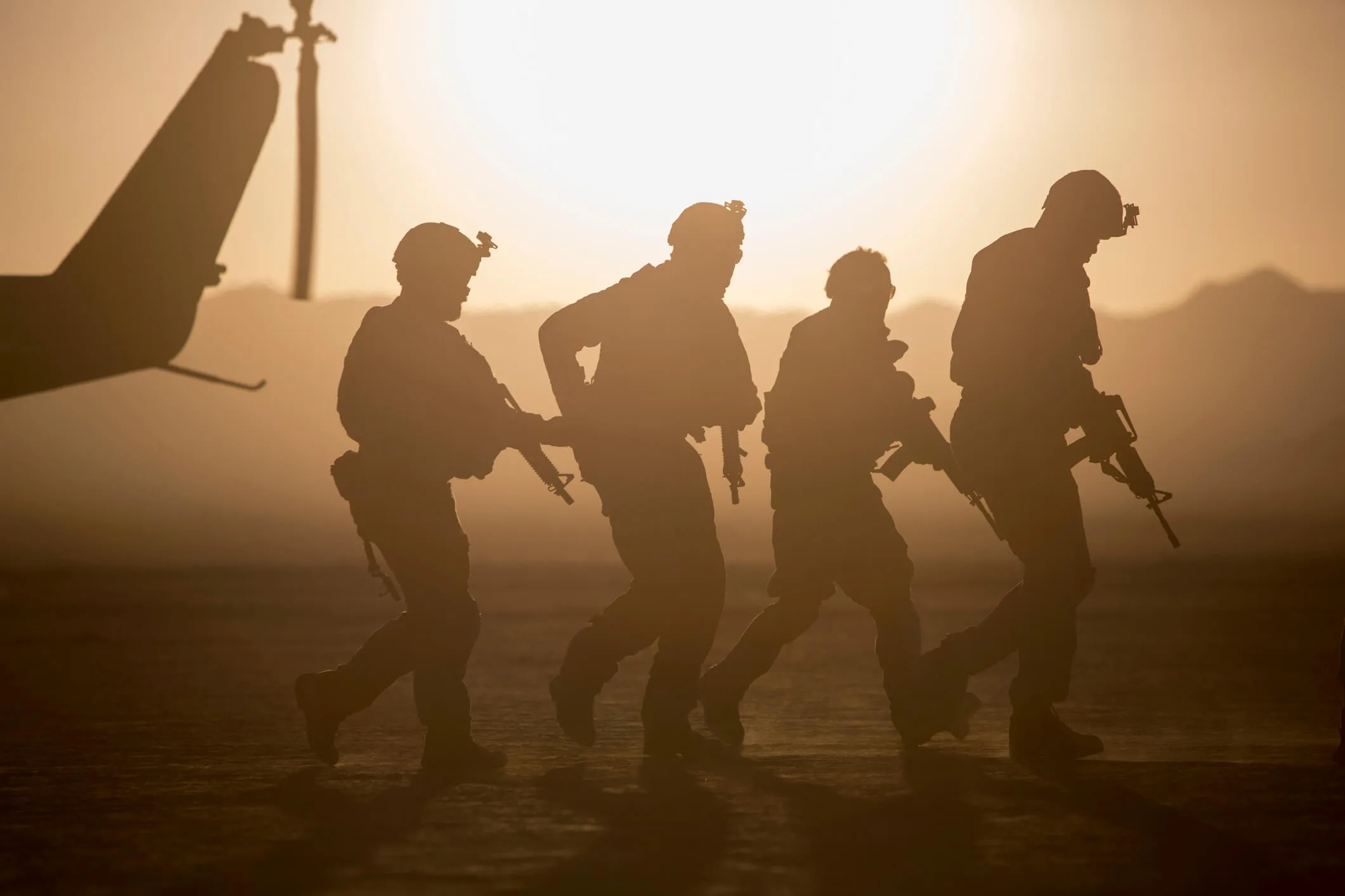 Silhouettes of military personnel