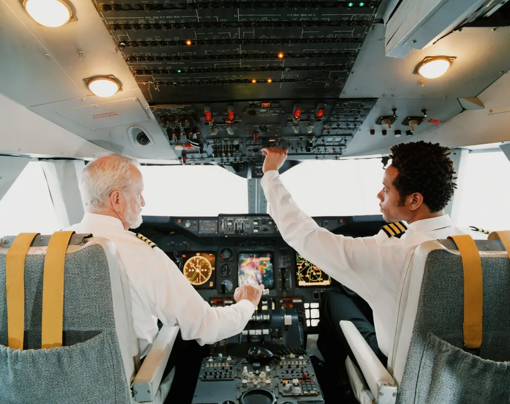 Two pilots flying a plane