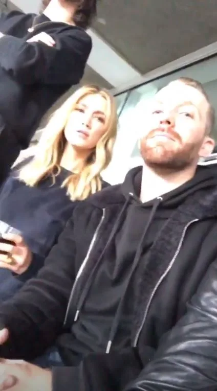 Guy shared this shot of Delta Goodrem and Samantha Jade's fiance Pat Handlin from the VIP box.