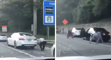 WATCH: Commuters chase money down a highway after truck full of cash malfunctions