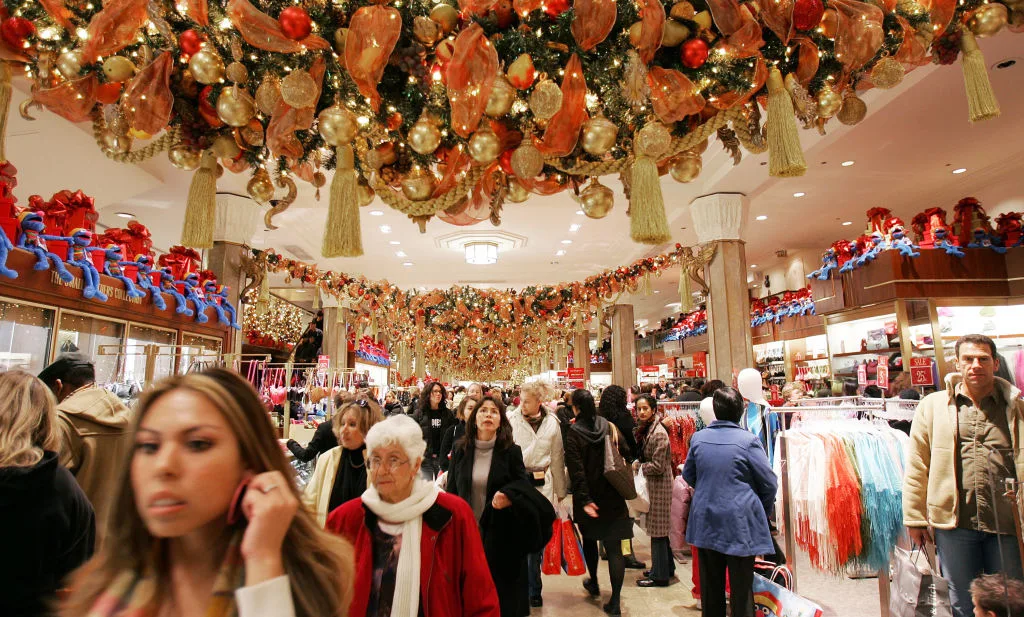 A crowded festive shopping centre