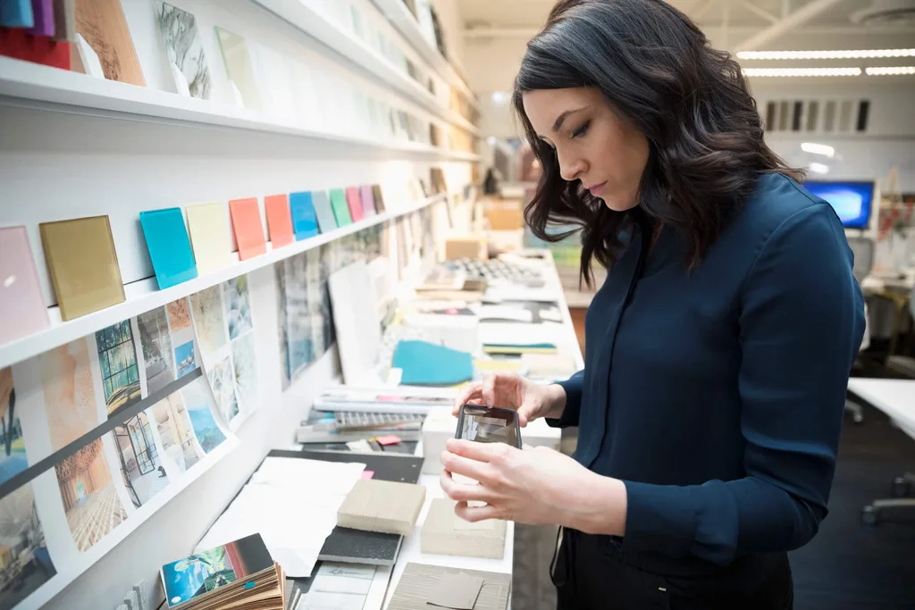 Interior designer looking at colour swatches