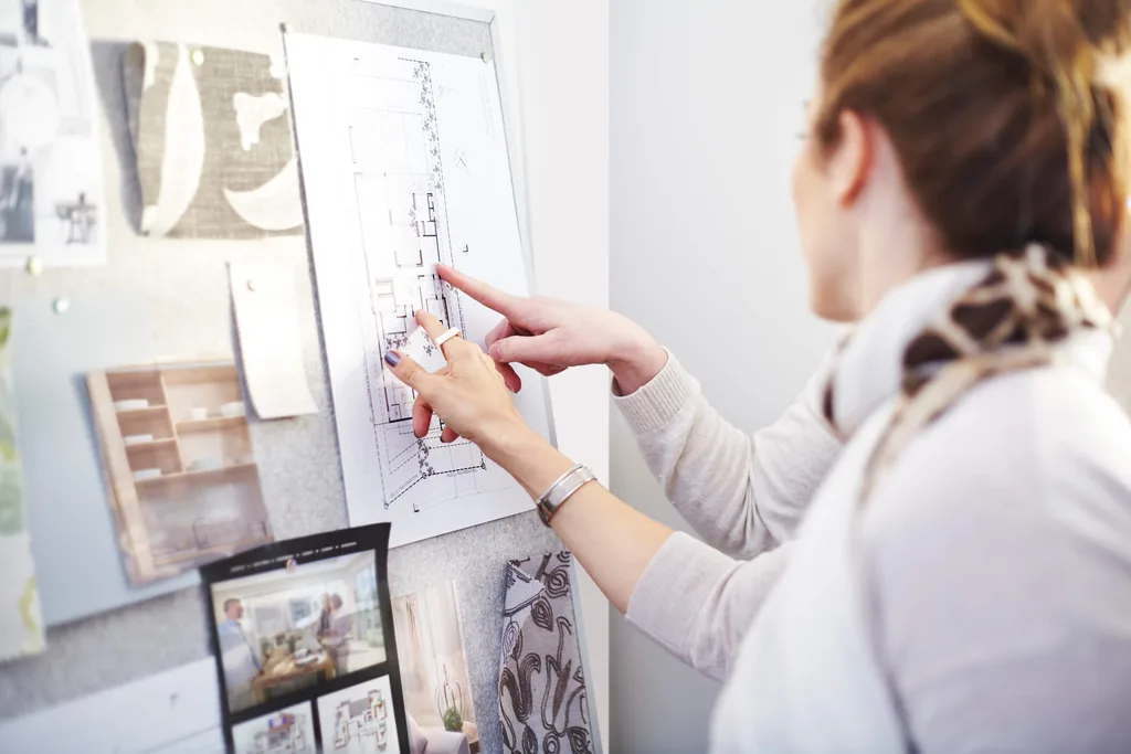 Interior designer looking over house floorplan
