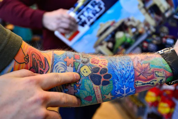 A photo of Ed Sheeran's tattooed arm while performing at Legoland