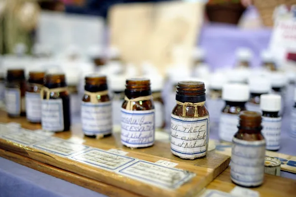 Bottles of essential tea tree oil