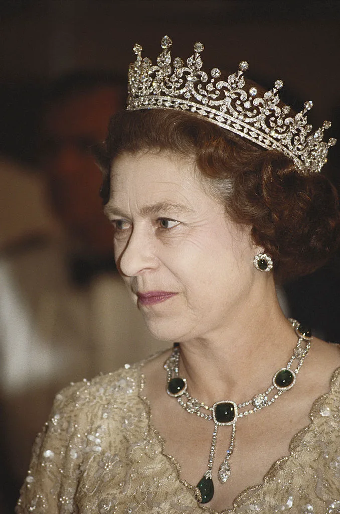 Queen Elizabeth II wearing the Girls of Great Britain and Ireland diamond tiara