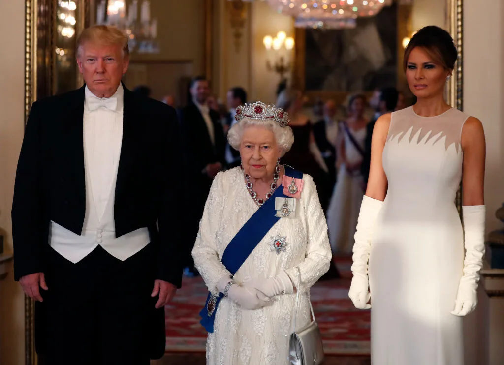 Queen Elizabeth II wearing the Burmese Ruby Tiara during her meeting with US President Trump