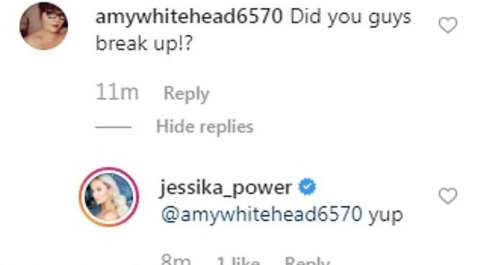 Jessika Power Nick Furphy comment instagram breakup
