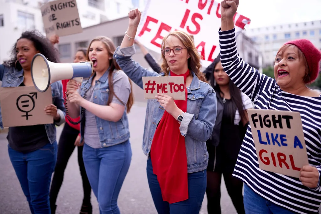 Women at a protest fighting for the #MeToo movement