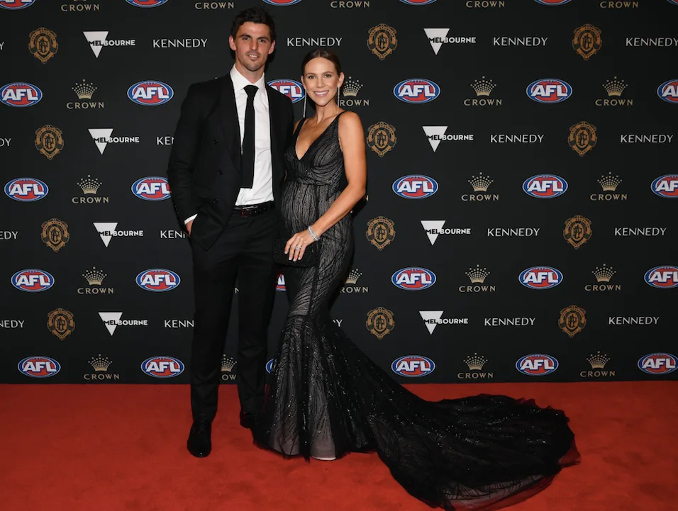 Alex Pendlebury the wife of Scott Pendlebury of the Magpies arrives ahead of the 2019 Brownlow Medal