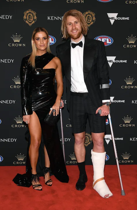 Dyson Heppell of the Bombers and Kate Turner arrives ahead of the 2019 Brownlow Medal