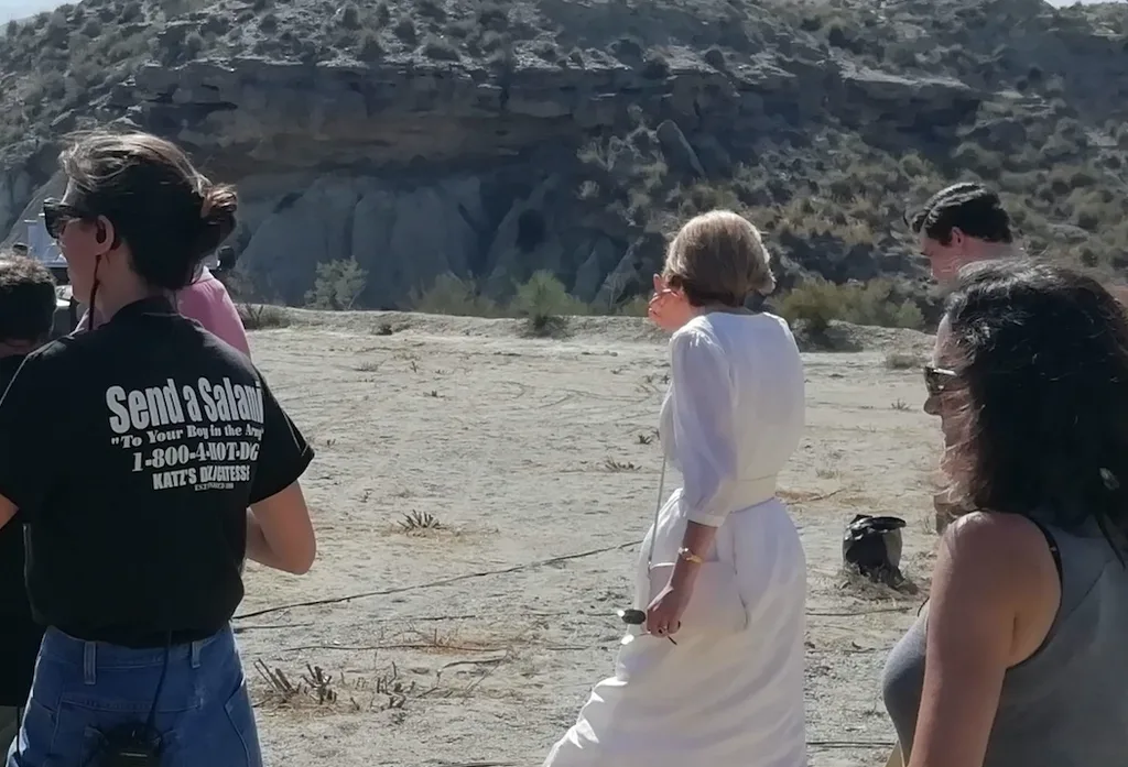 First photos of Josh O'Connor and Emma Corrin playing Charles and Diana in season four of The Crown. Josh and Emma were spotted filming the Netflix hit in Almeria, Spain, on September 29, 2019.