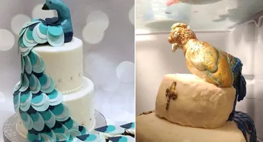 Bride’s peacock wedding cake ends up being baking fail