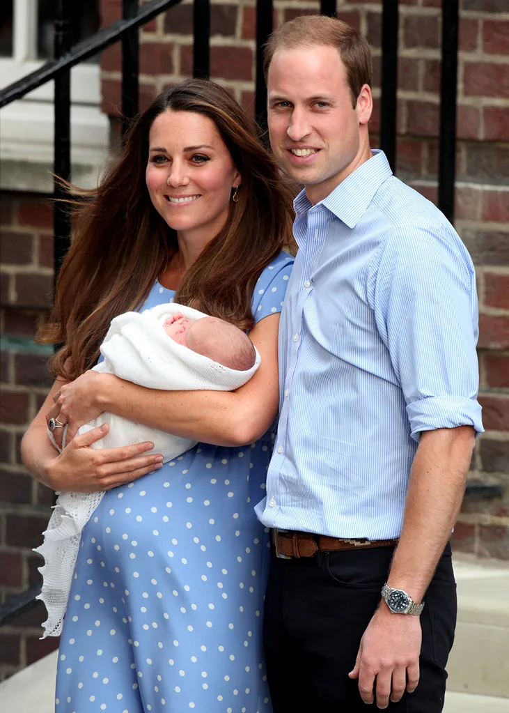 Prince William, Duke of Cambridge and Catherine, Duchess of Cambridge with their newborn son depart the Lindo Wing of St Mary's Hospital on July 23, 2013 in London, England