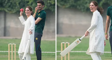 Stylish Kate Middleton plays cricket in Pakistan