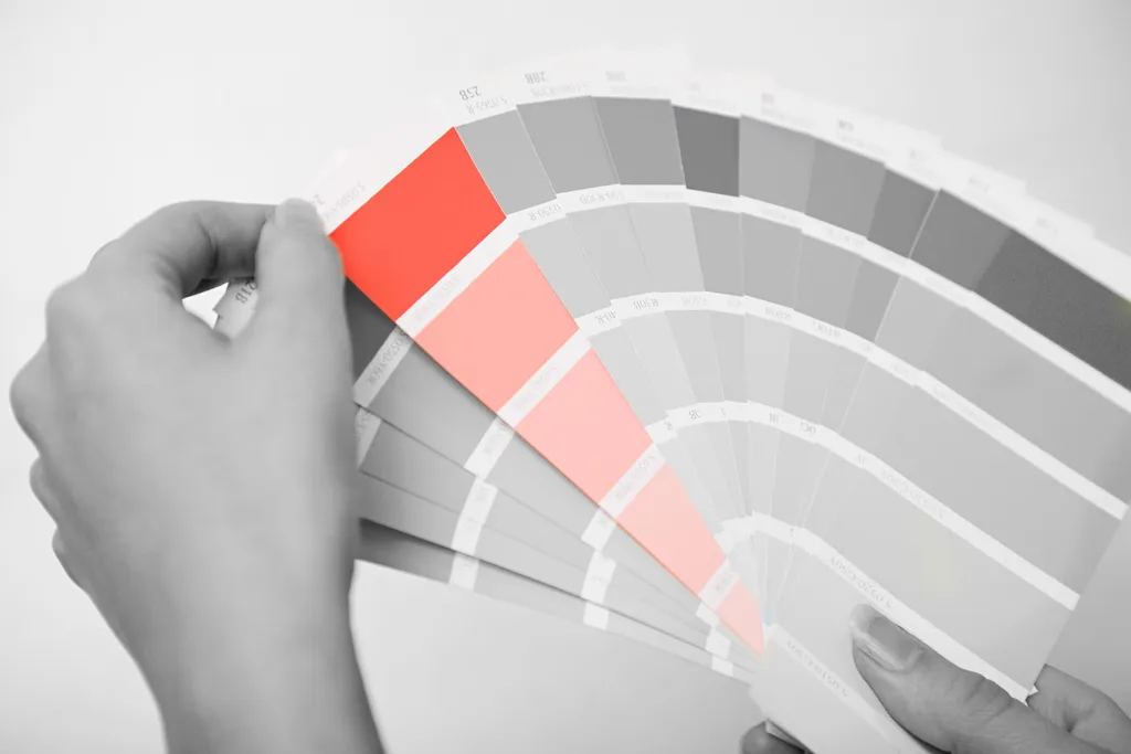 A black and white photo of a red colour picker