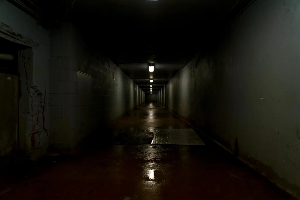 A dark, scary and wet hallway